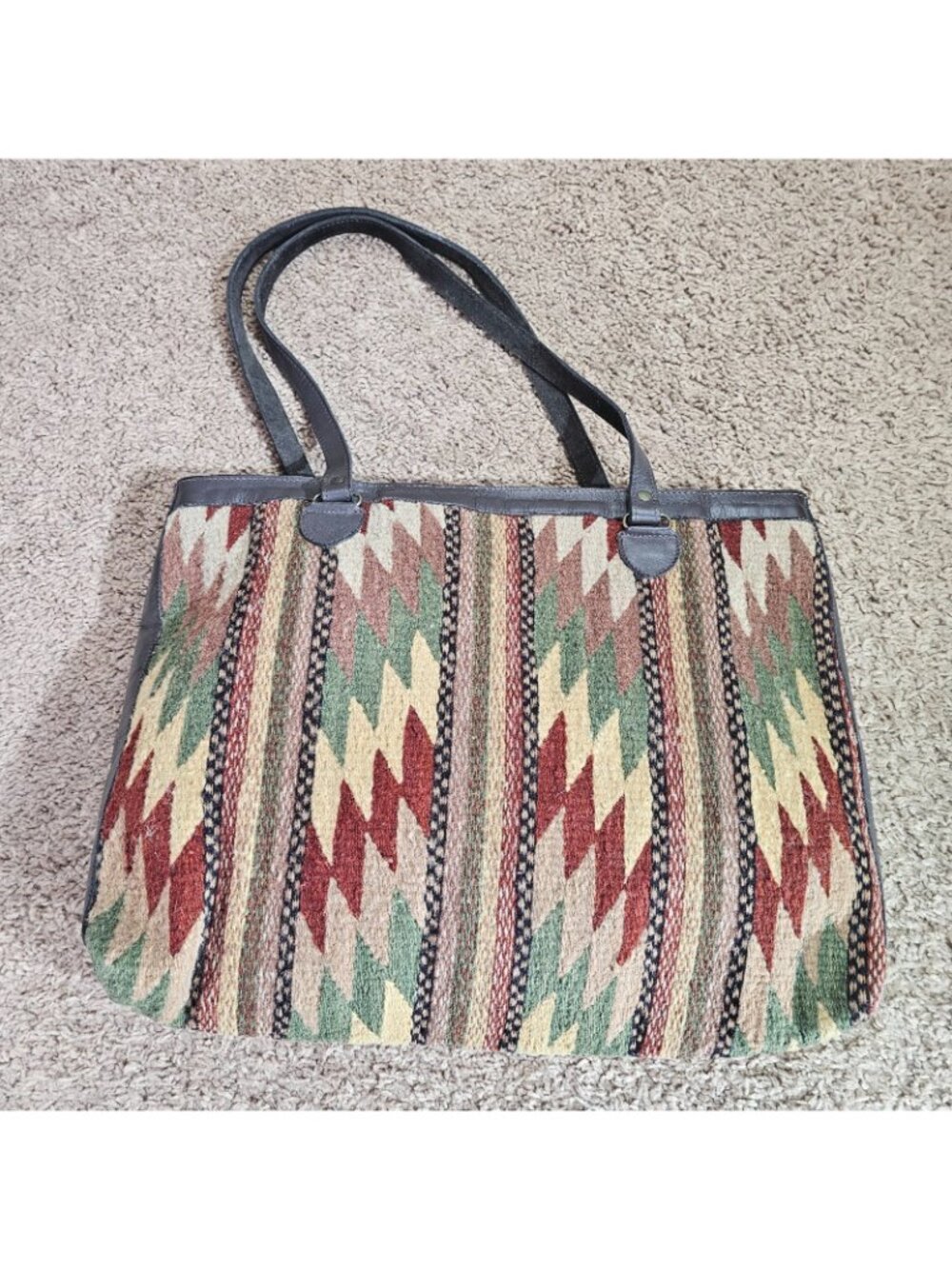Manos Zapotecas Large Wool Tote Bag 14x18 Southwest Geometric Pattern Mexico - Picture 2 of 12